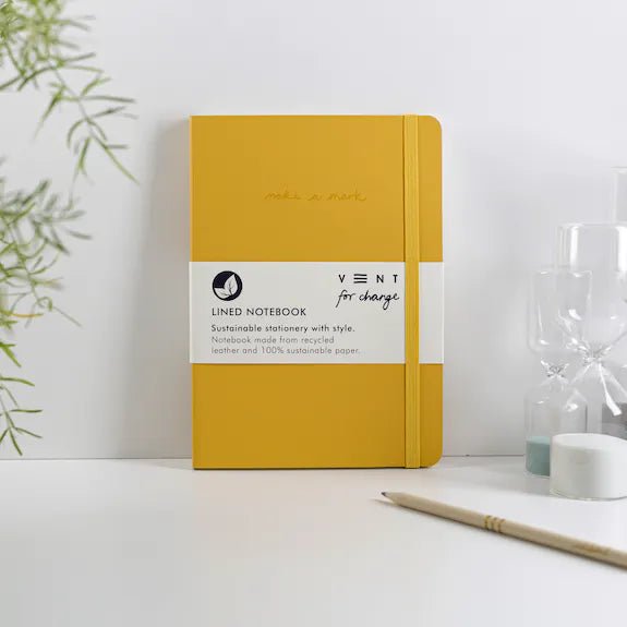 Recycled Leather A5 Notebook - Mustard Yellow - The Rosy Robin Company