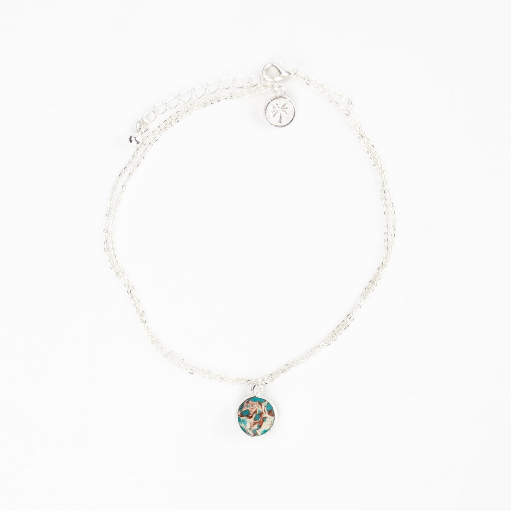Anklet - Asri Dual Turquoise Stone (Silver) - The Rosy Robin Company