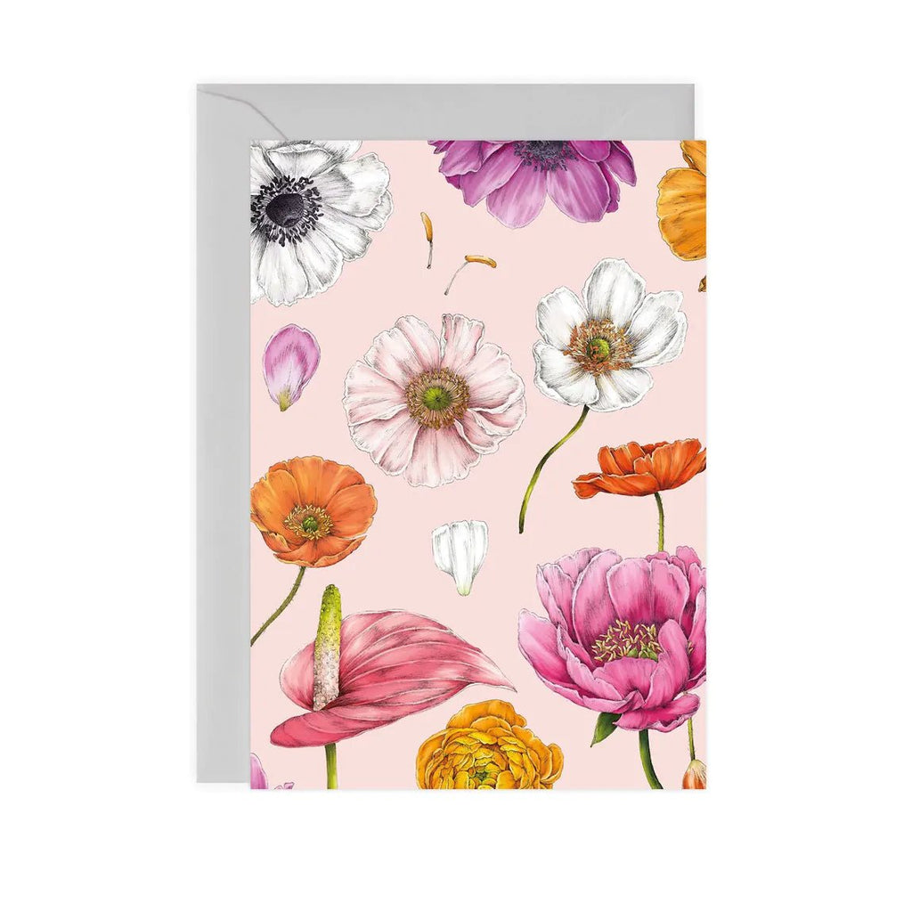 Blank Greetings Card - Floral Bright Pink - The Rosy Robin Company