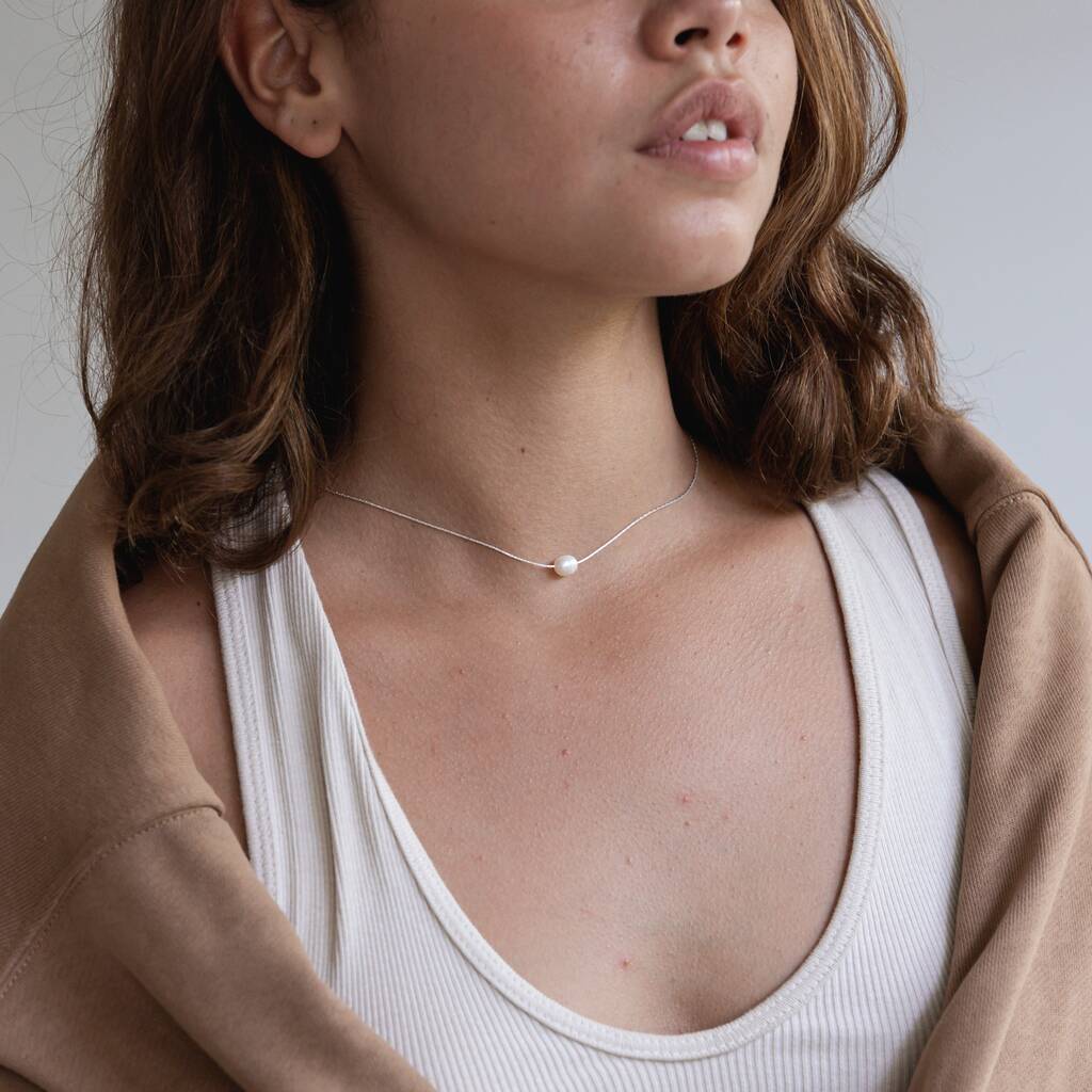 Necklace - Ana Freshwater Pearl (Silver) - The Rosy Robin Company