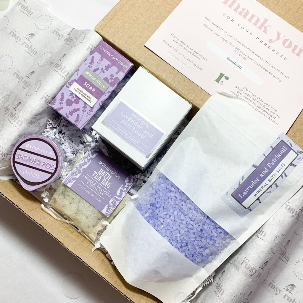 Ready To Go Pamper Box - Lavender and Patchouli - The Rosy Robin Company