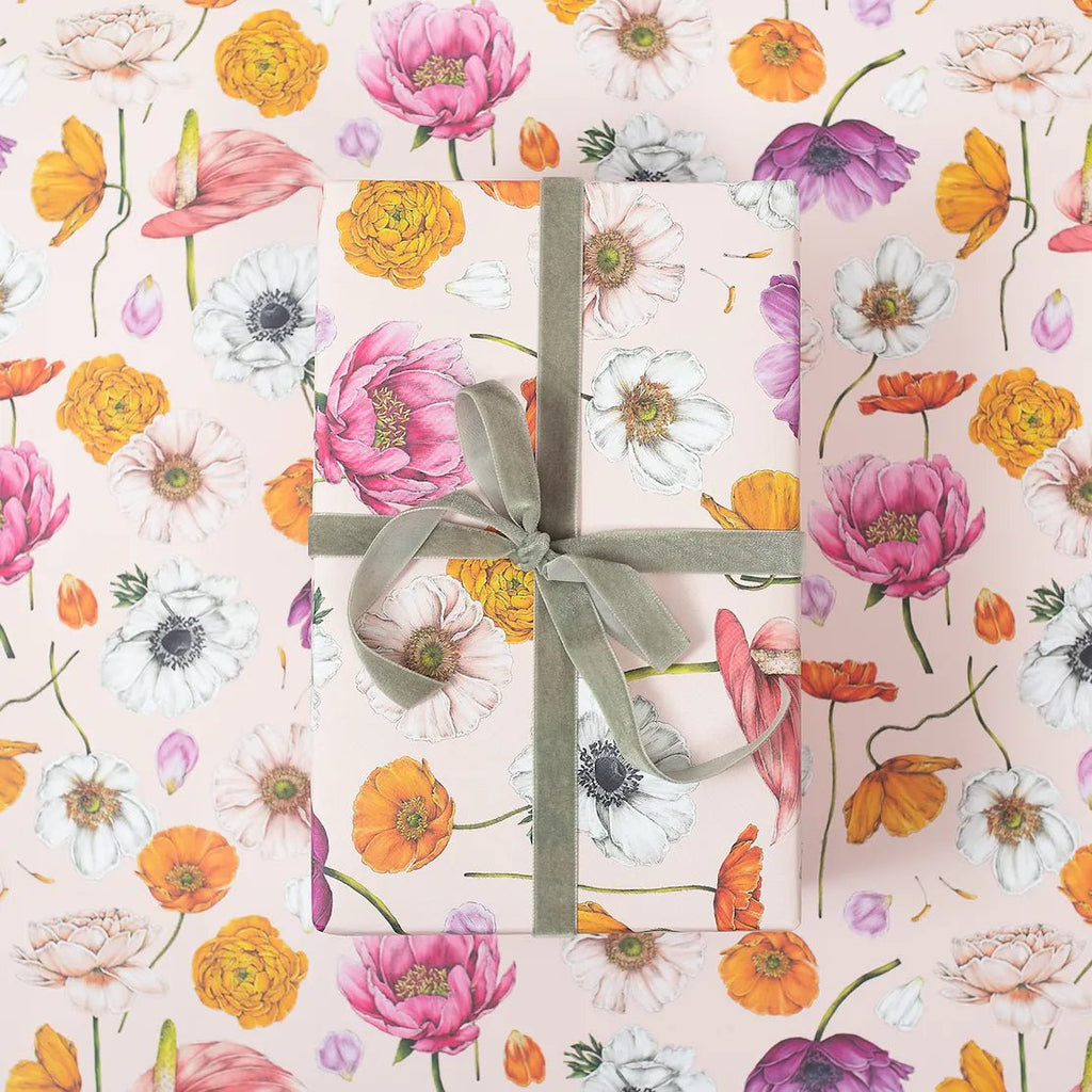 Recycled Gift Wrapping Paper - Floral Brights - The Rosy Robin Company