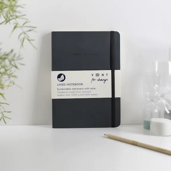 Recycled Leather A5 Notebook - Charcoal Black - The Rosy Robin Company