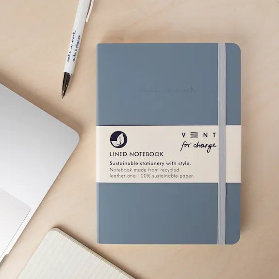 Recycled Leather A5 Notebook - Dusty Blue - The Rosy Robin Company