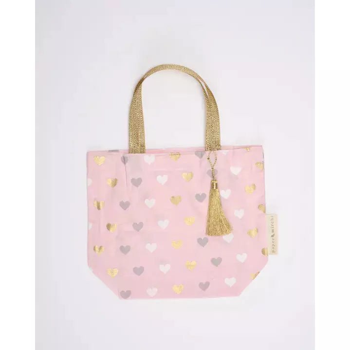 Reusable Fabric Gift Bag 3 Sizes Tote Style Pink Hearts The