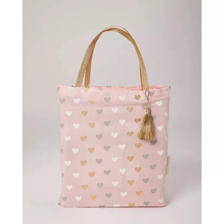 Reusable Fabric Gift Bag (3 Sizes) - Tote Style, Pink Hearts - The Rosy Robin Company