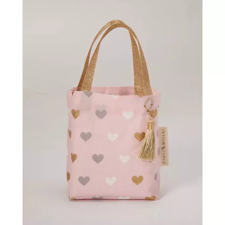 Reusable Fabric Gift Bag (3 Sizes) - Tote Style, Pink Hearts - The Rosy Robin Company