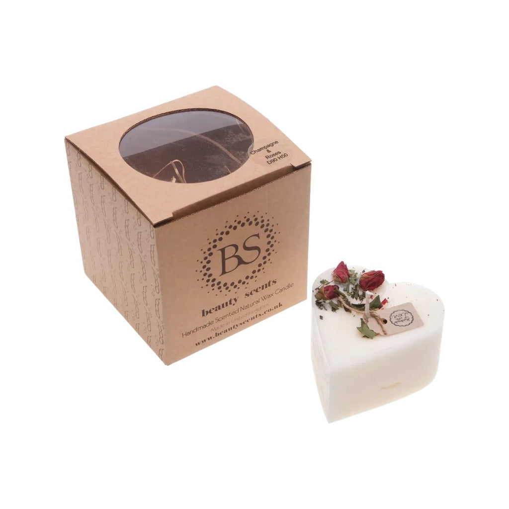 Small Heart Scented Soy Candle - Champagne with Rose Buds - The Rosy Robin Company