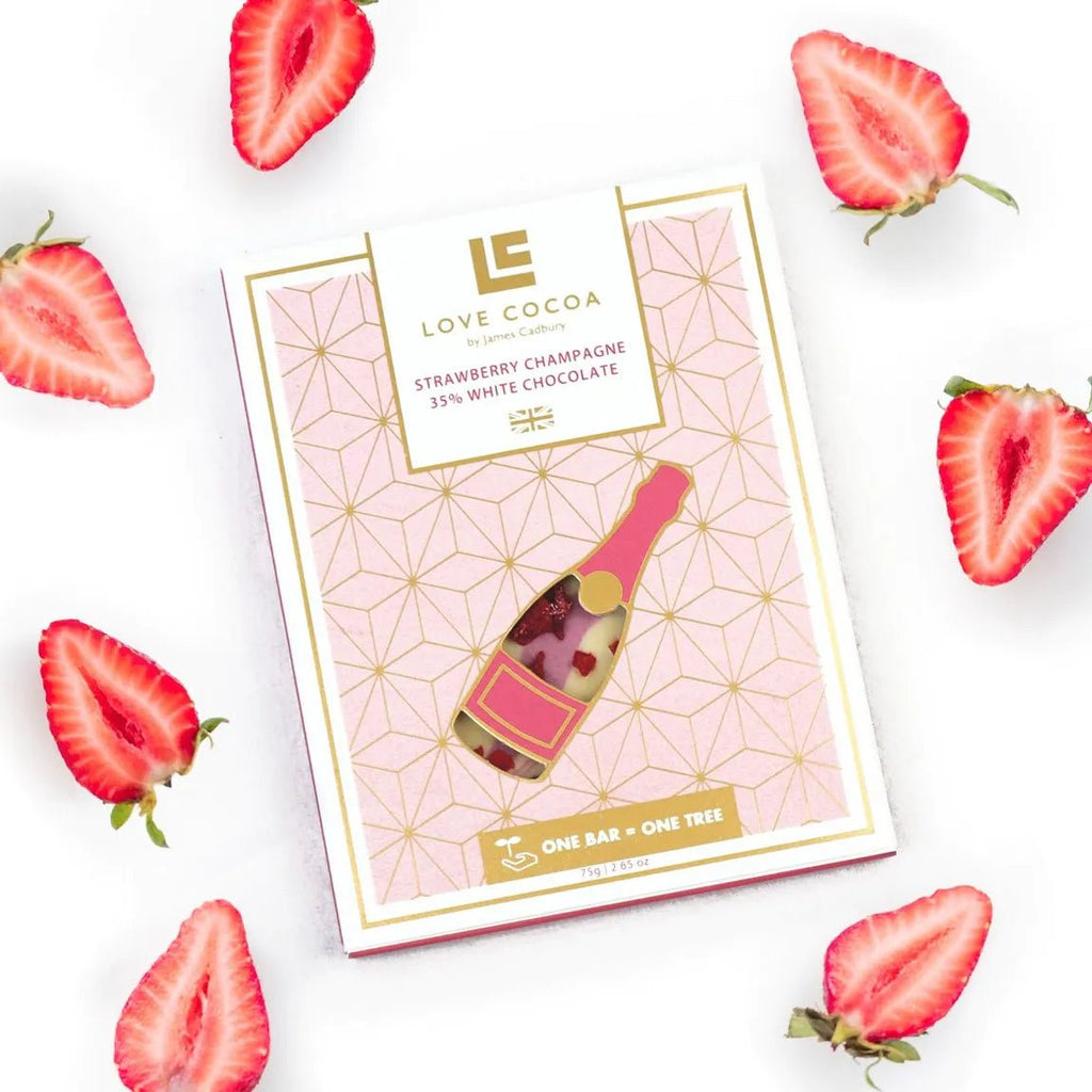 Strawberry Champagne 35% White Chocolate Bar - 75g - The Rosy Robin Company