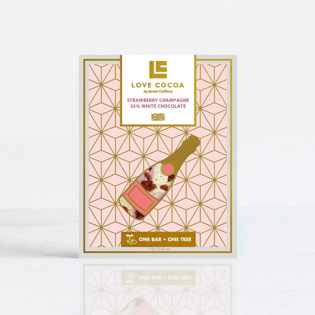 Strawberry Champagne 35% White Chocolate Bar - 75g - The Rosy Robin Company